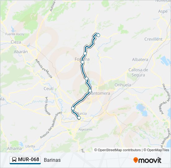 Mapa de MUR-068 de autobús