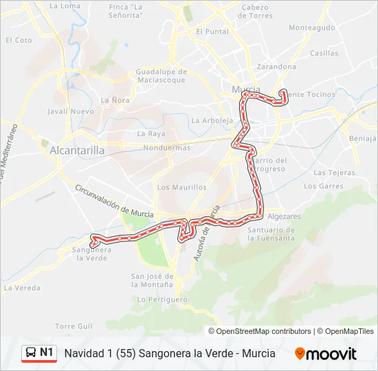 N1 Bus Line Map