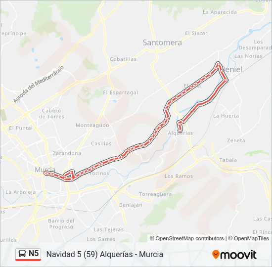 N5 Bus Line Map