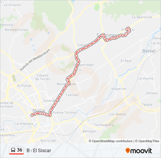 Mapa de 36 de autobús