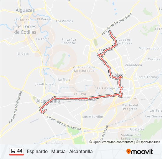 44 bus Line Map