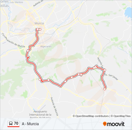 Mapa de 70 de autobús