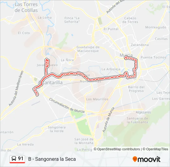 91 Bus Line Map