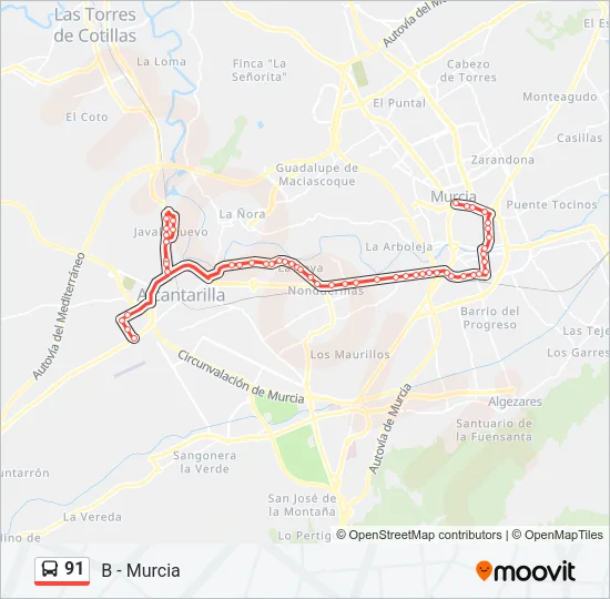 91 Bus Line Map