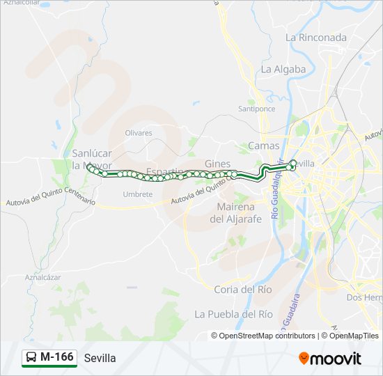 Mapa de M-166 de autobús