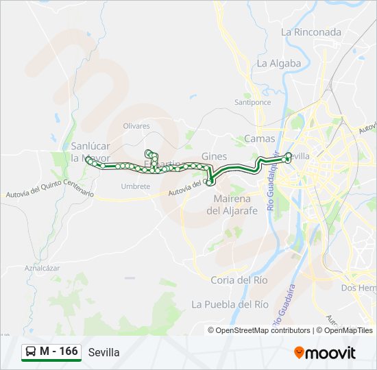 Mapa de M - 166 de autobús