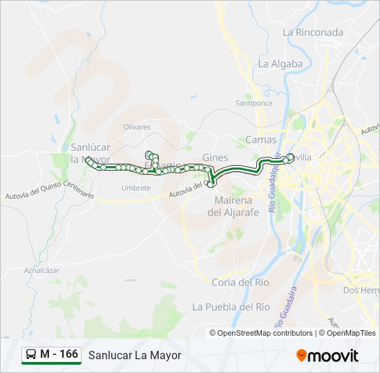 Mapa de M - 166 de autobús