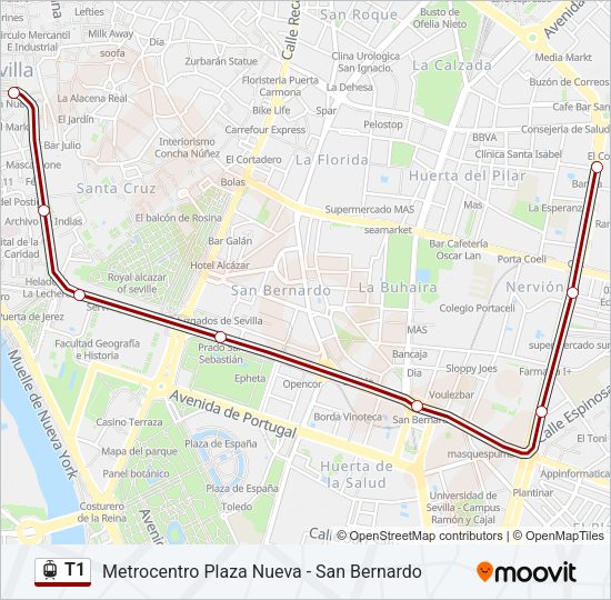 Mapa de T1 de tren ligero