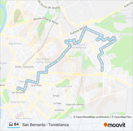 Mapa de B4 de autobús