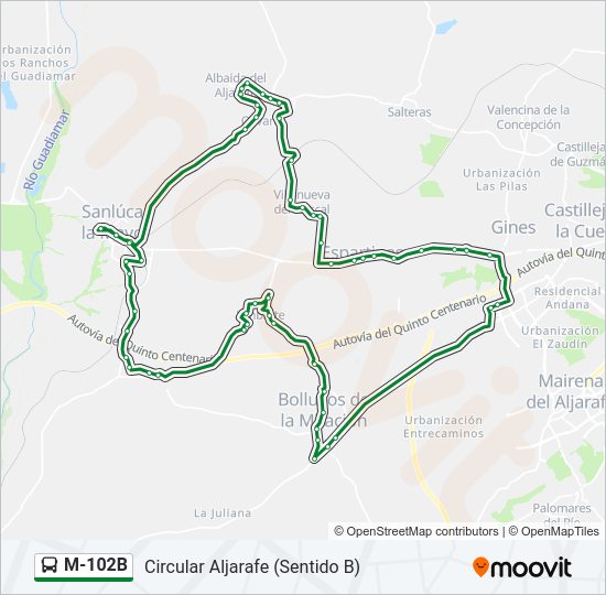 Mapa de M-102B de autobús