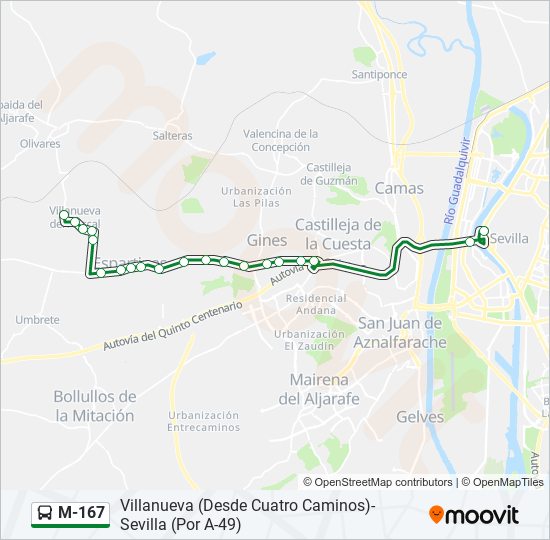 M-167 bus Mapa de línia