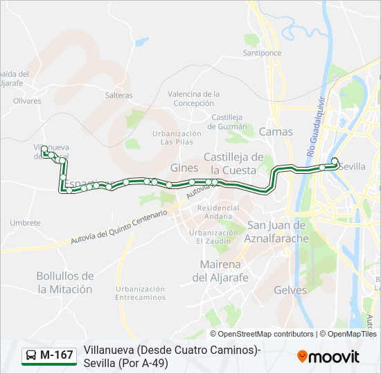 Mapa de M-167 de autobús