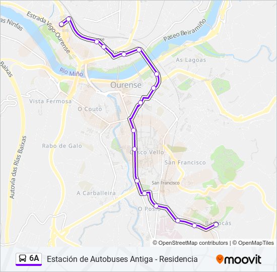 Mapa de 6A de autobús