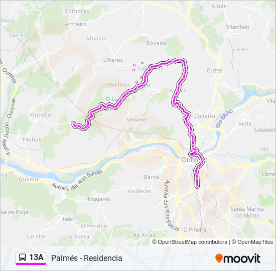 13A bus Mapa de línia