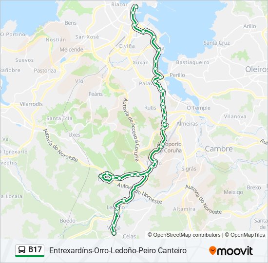 Mapa de B17 de autobús