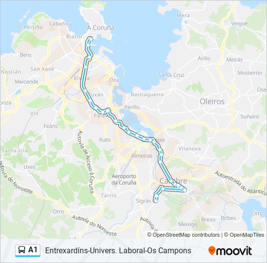 A1 bus Mapa de línia