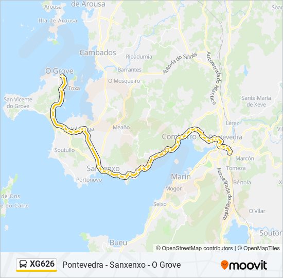 Mapa de XG626 de autobús