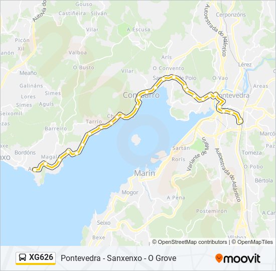 Mapa de XG626 de autobús