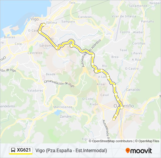 XG621 bus Mapa de línia