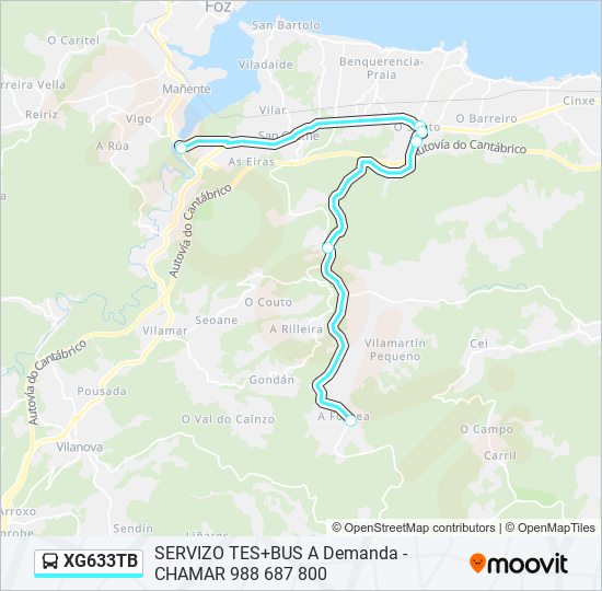 Mapa de XG633TB de autobús