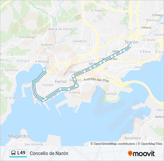 Mapa de L49 de autobús