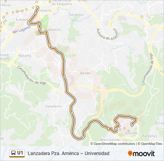 Mapa de U1 de autobús