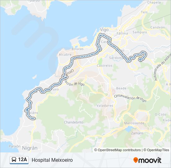 Mapa de 12A de autobús