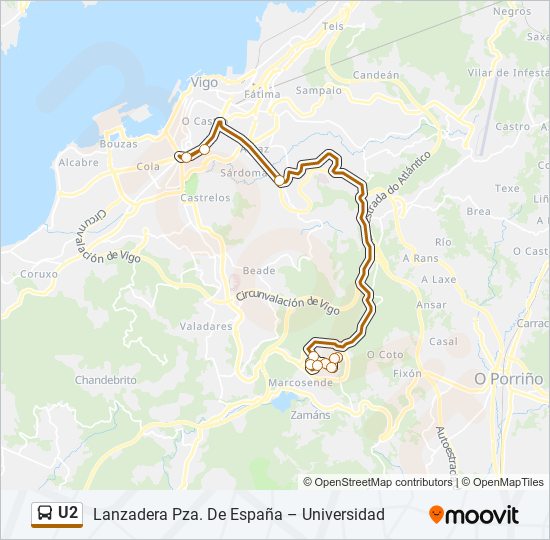 Mapa de U2 de autobús