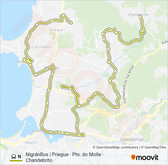 N Bus Line Map