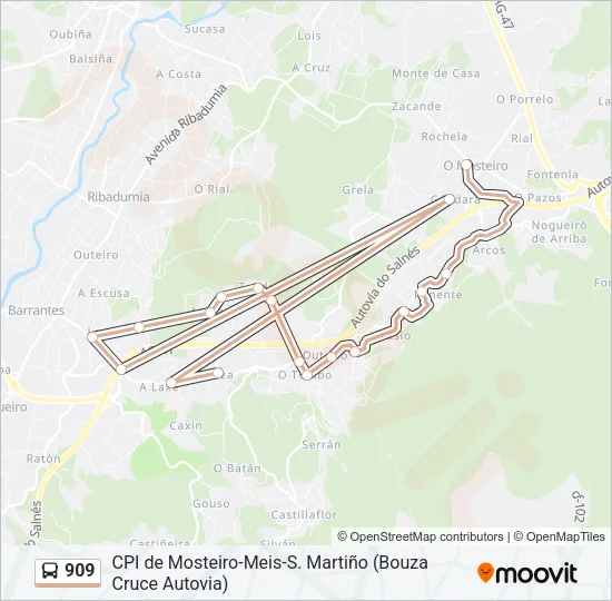 909 Bus Line Map
