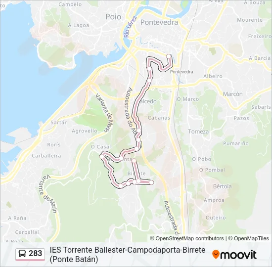 283 Bus Line Map
