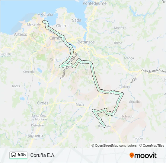 645 Bus Line Map