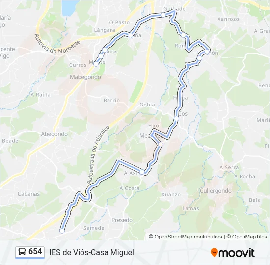 654 Bus Line Map