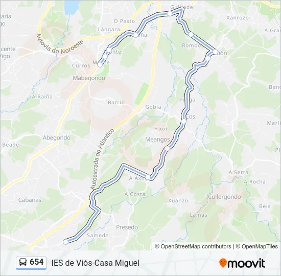 654 Bus Line Map