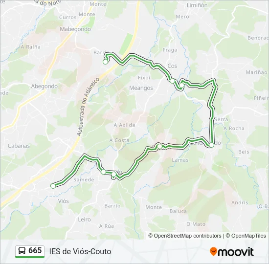 665 Bus Line Map