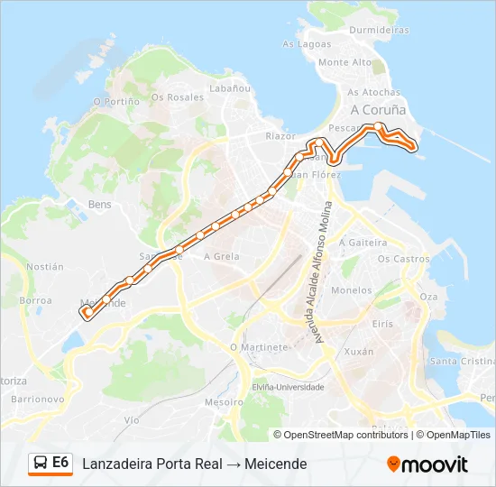 E6 Bus Line Map
