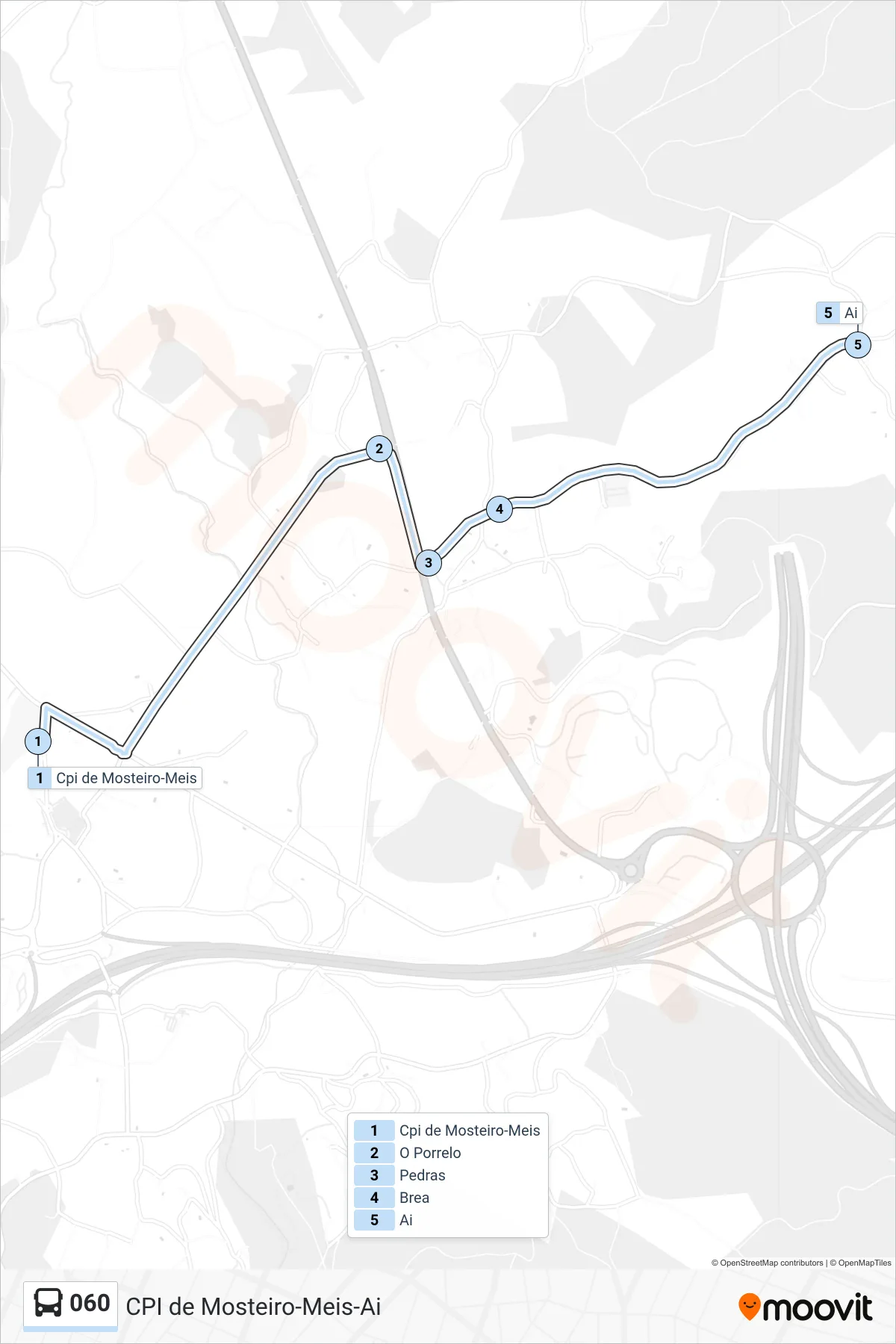 Ruta i parades de la línia 060 bus (Ai) en un mapa