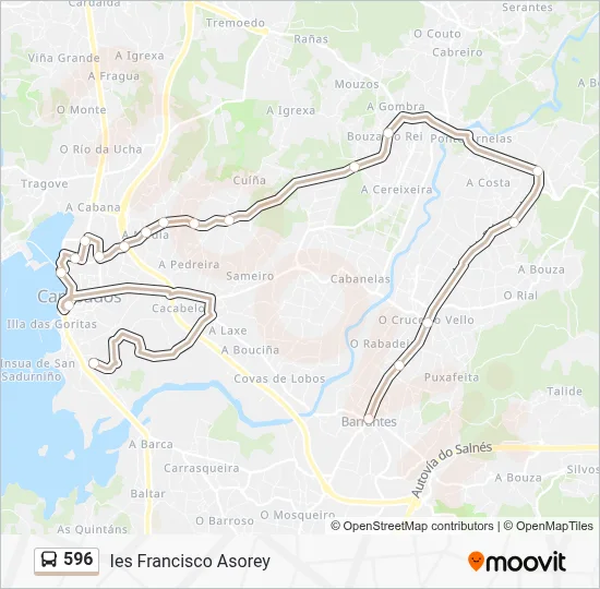 596 bus Mapa de línia