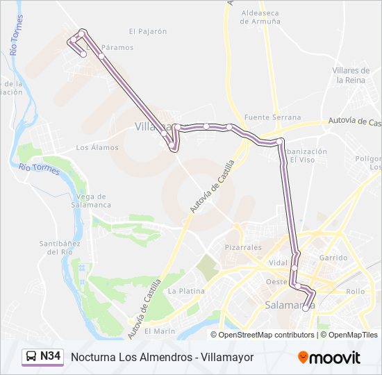 N34 bus Line Map