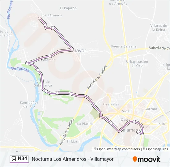 N34 Bus Line Map