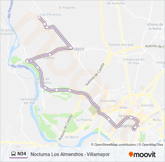 N34 bus Line Map
