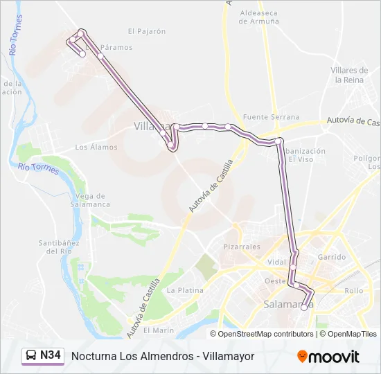 N34 Bus Line Map