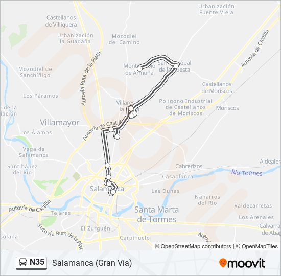 N35 bus Line Map