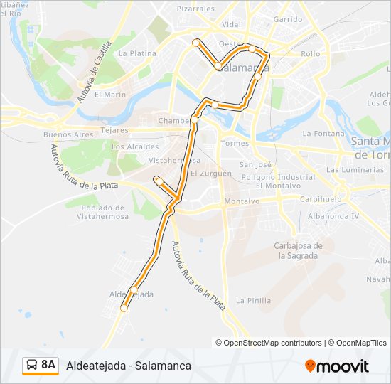Mapa de 8A de autobús