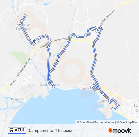 AZUL bus Mapa de línia