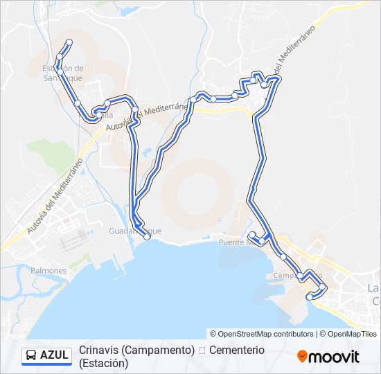 AZUL bus Mapa de línia