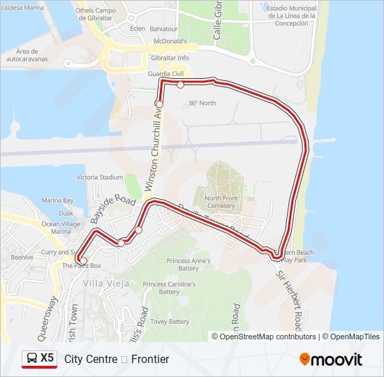 Mapa de X5 de autobús