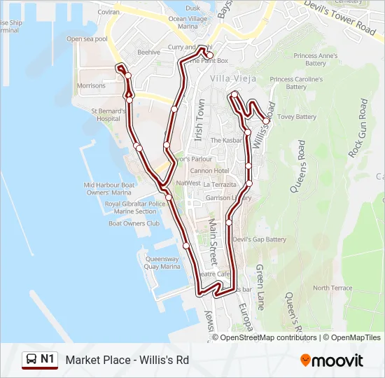 N1 Bus Line Map
