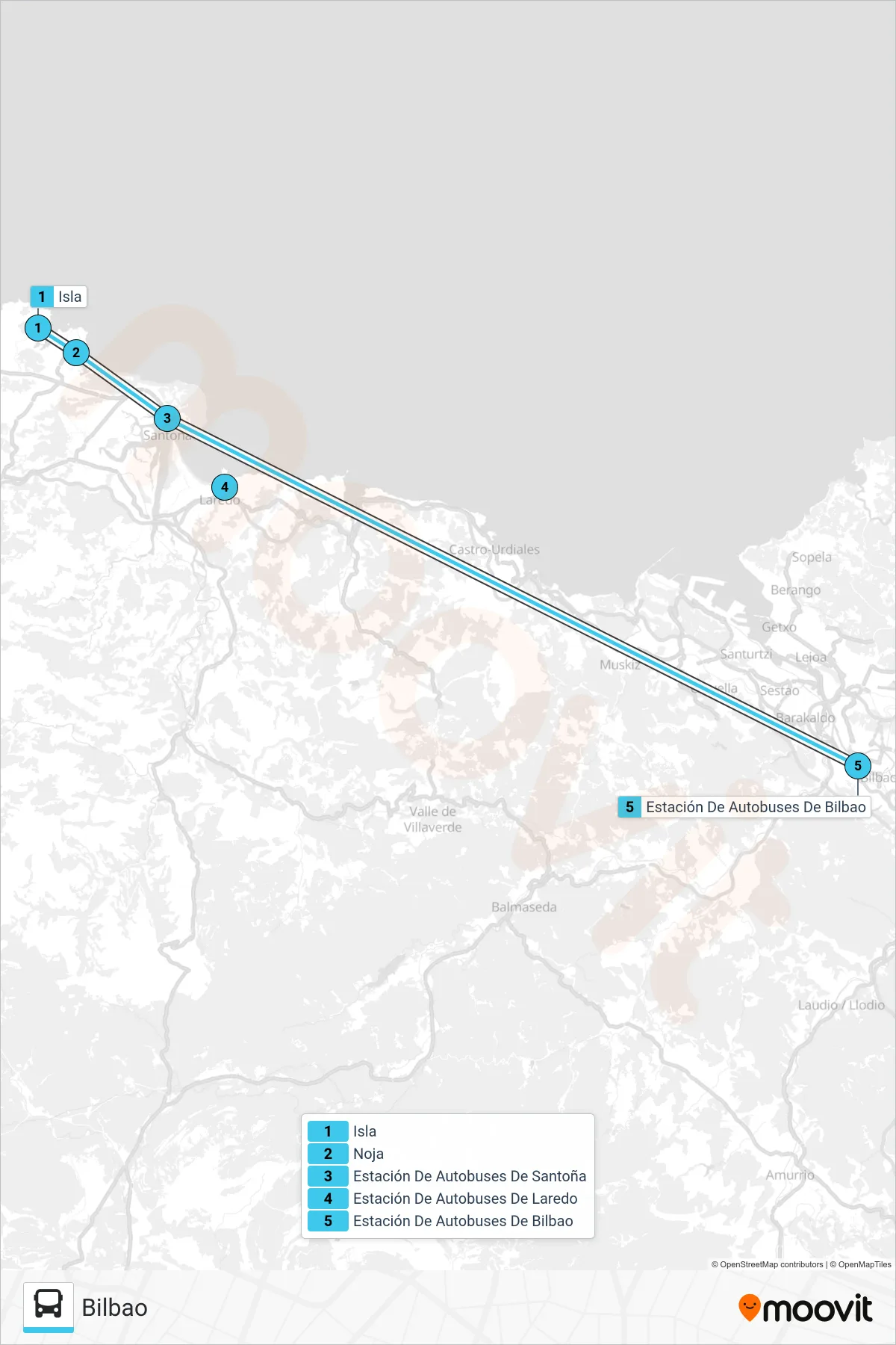 NOJA-BILB bus Line (Bilbao) route and stops on a map