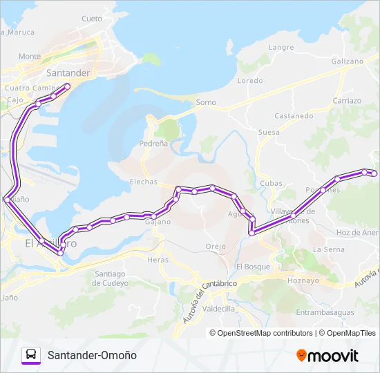SANTANDER-OMOÑO bus Mapa de línia